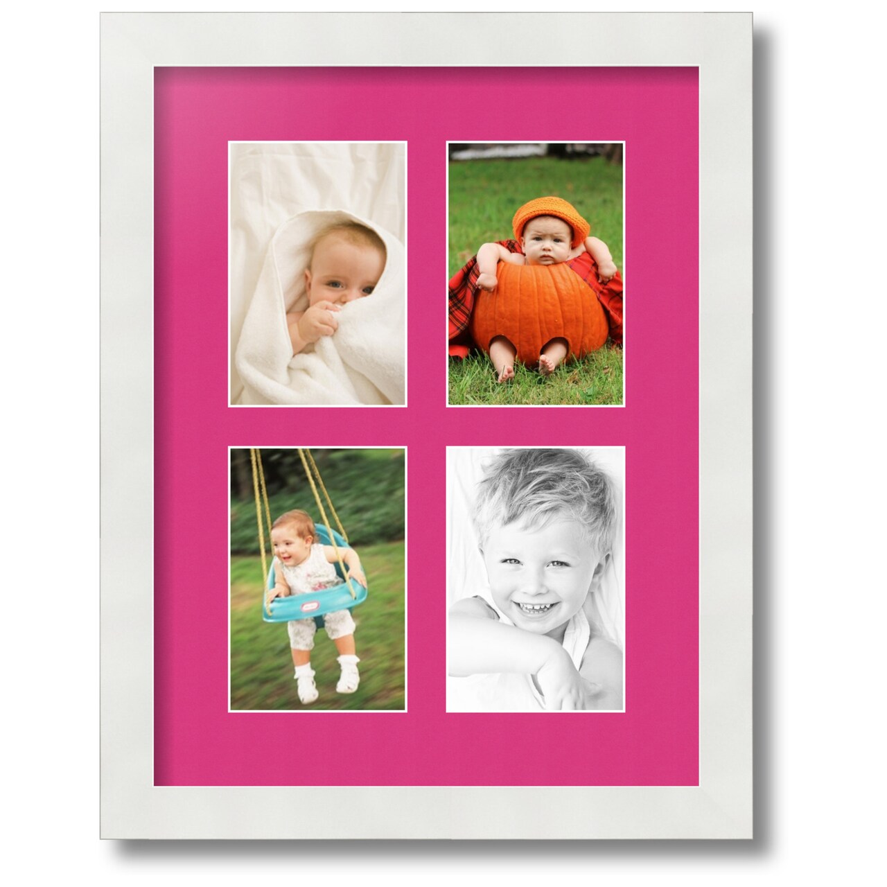 ArtToFrames Collage Photo Picture Frame with 4 - 4x6 inch Openings, Framed in White with Over 62 Mat Color Options and Regular Glass (CSM-3966-2)